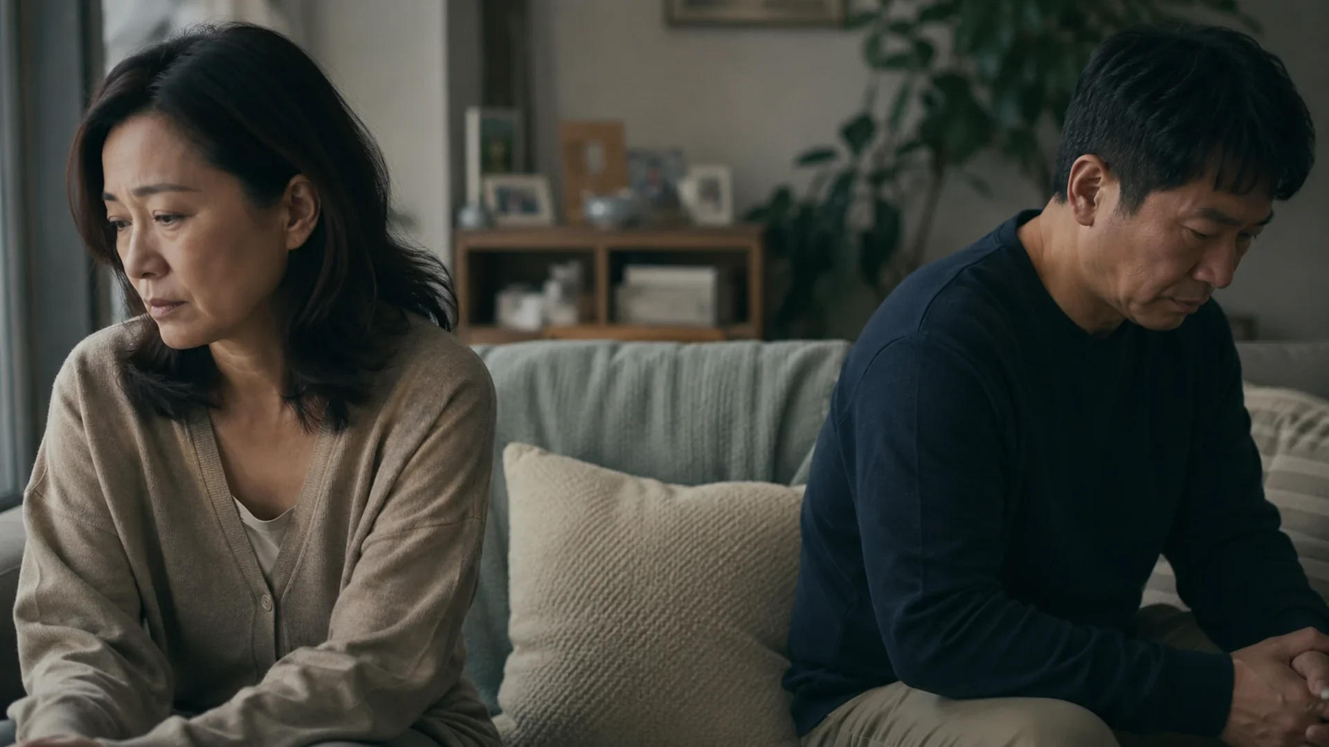 Couple in the same room, worlds apart, no contact