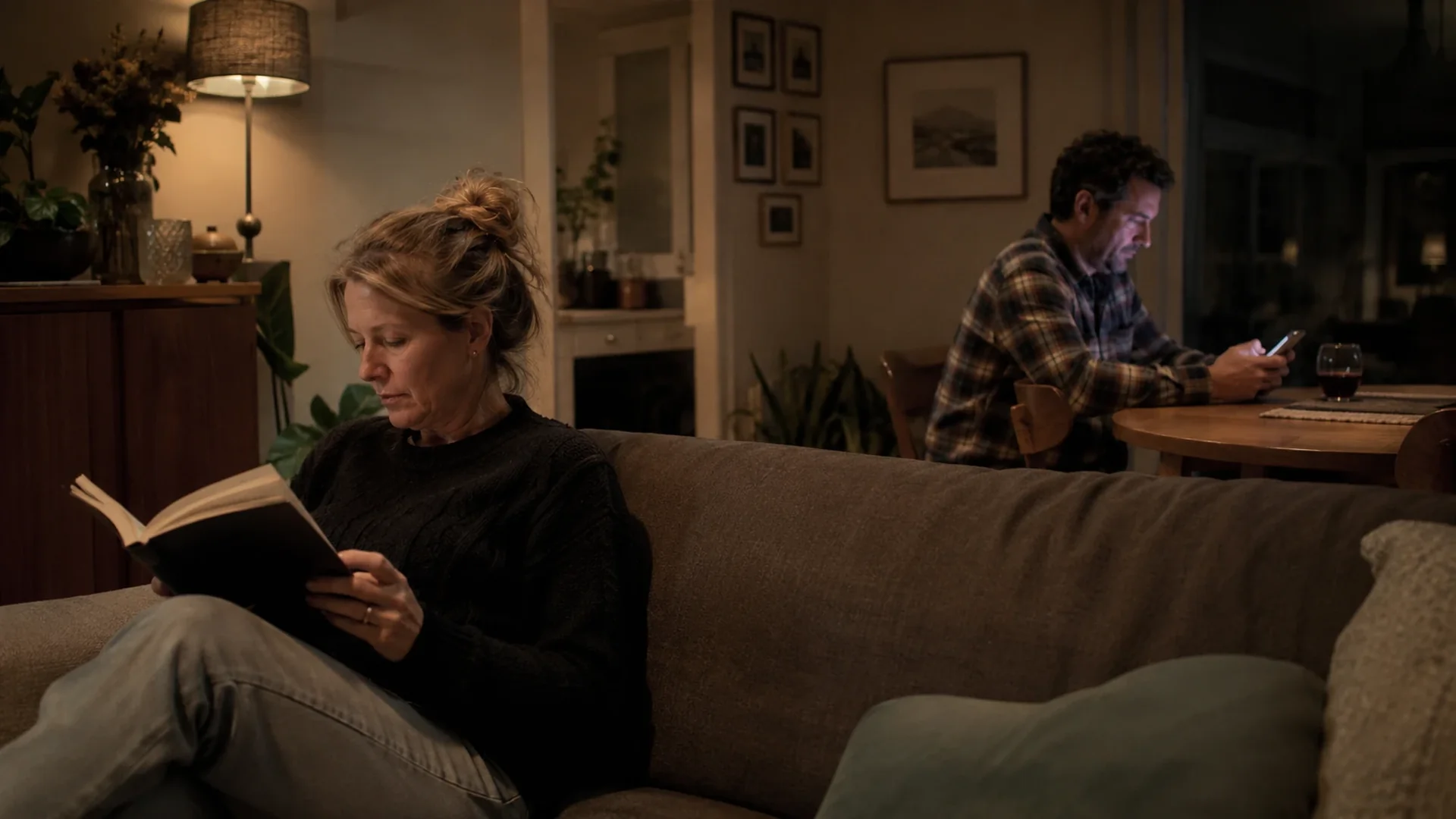 Couple in different corners of a room, aftermath of something difficult