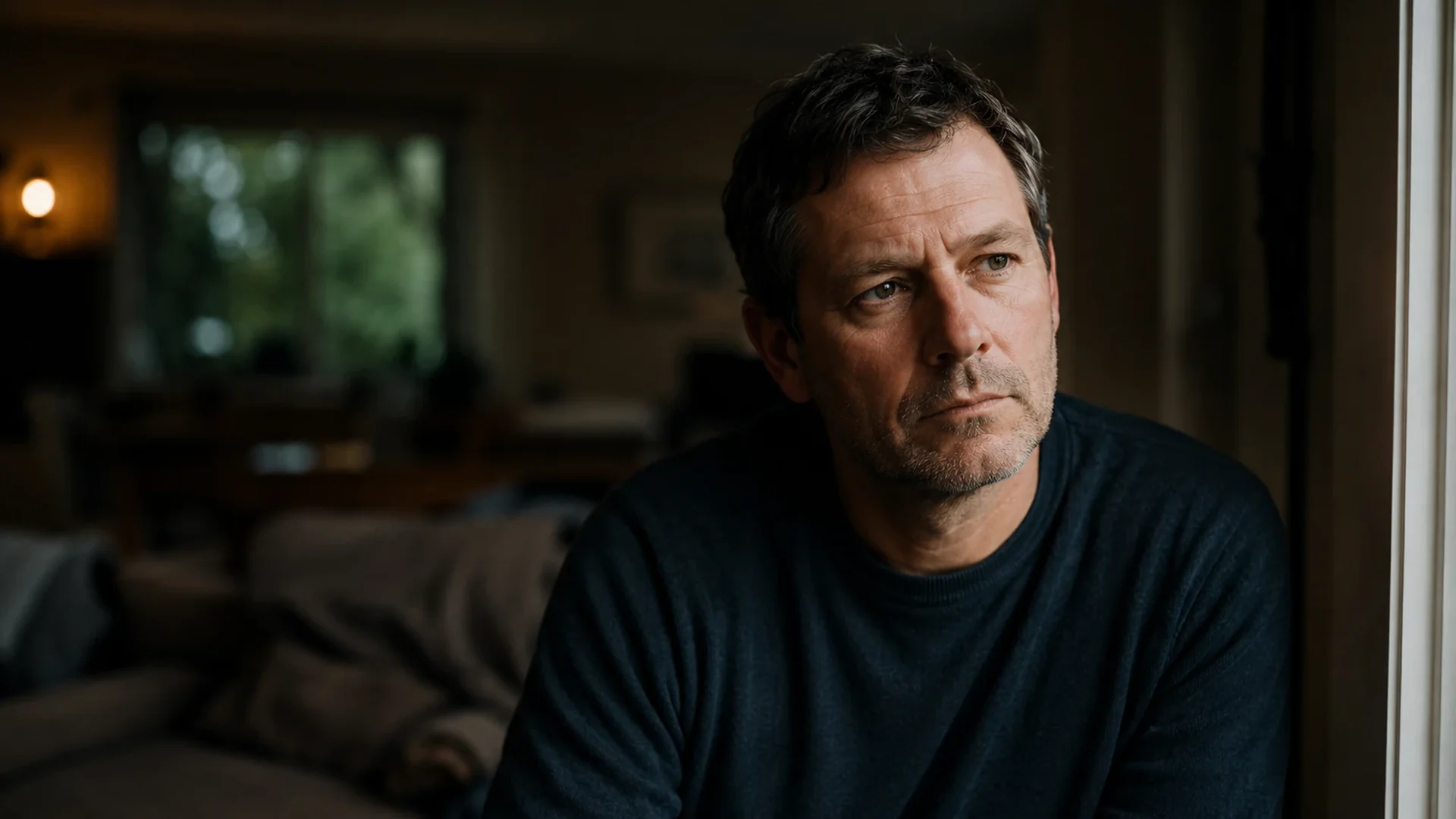 A man pausing on a quiet evening, lost in a large question