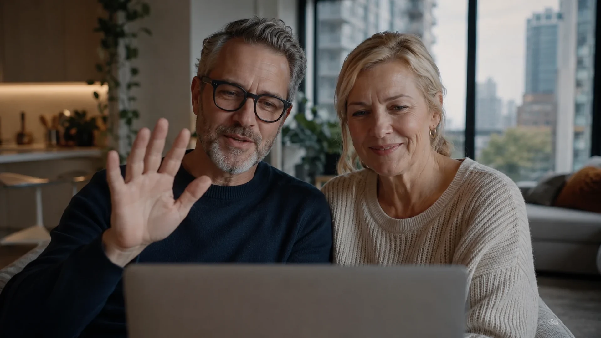 A Sydney couple in an online marriage counselling session at home