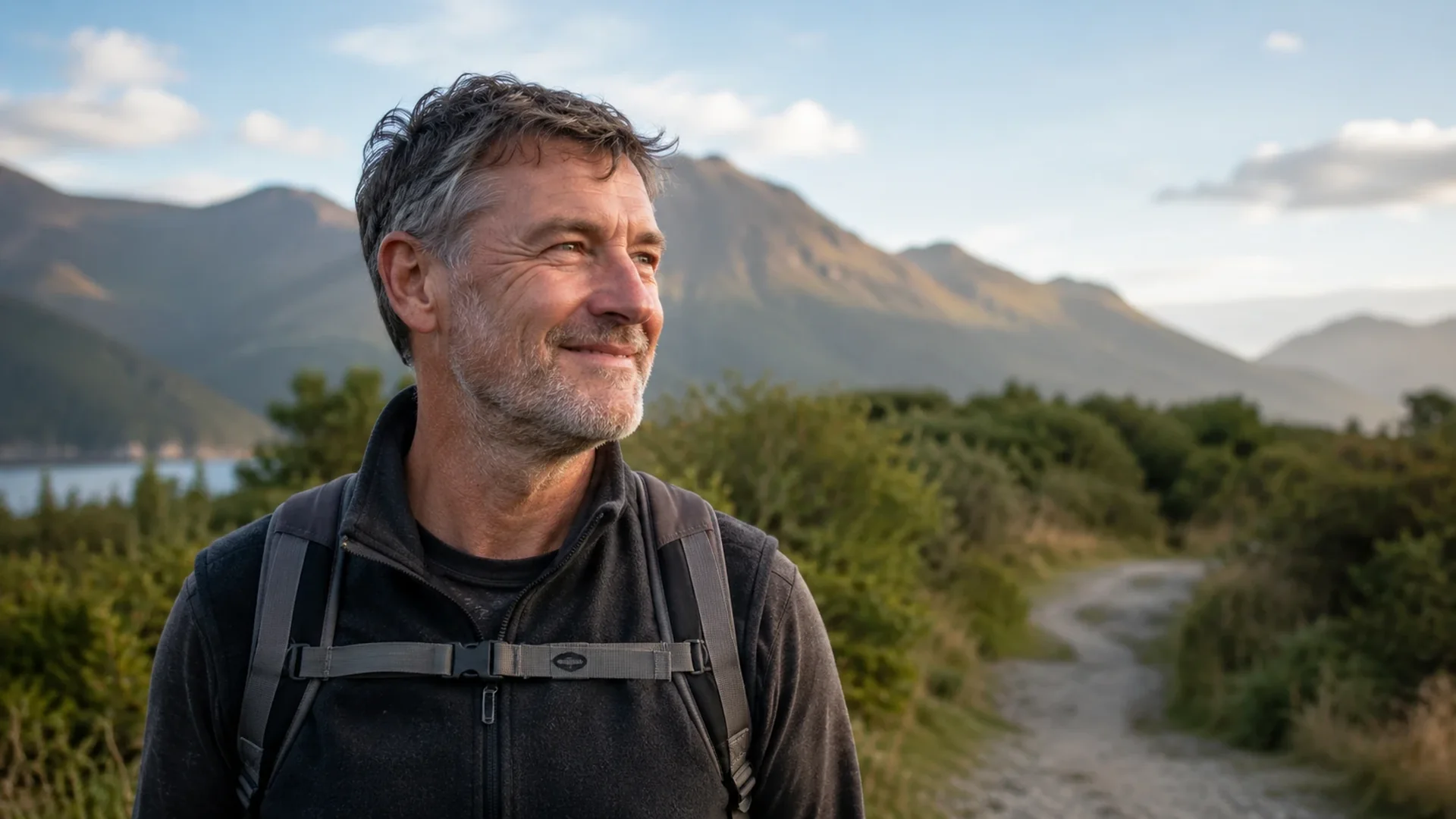 Man outdoors alone, relaxed, contrasted with domestic tension