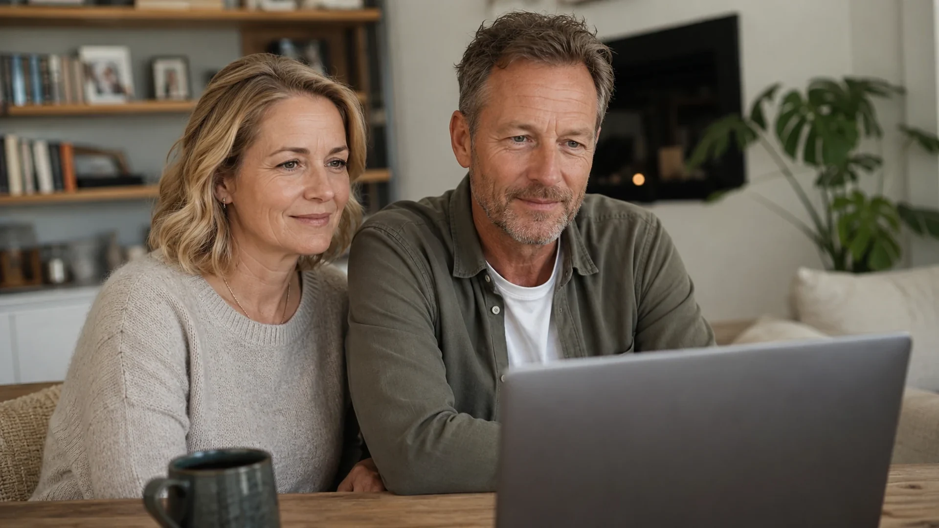 A couple connecting with their counsellors online from across the world