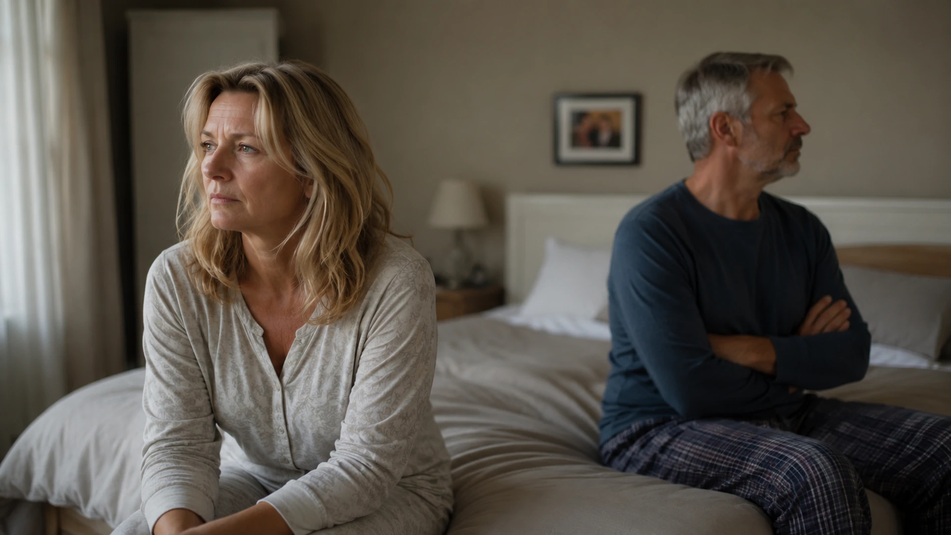 Two people in the same room, each looking somewhere else